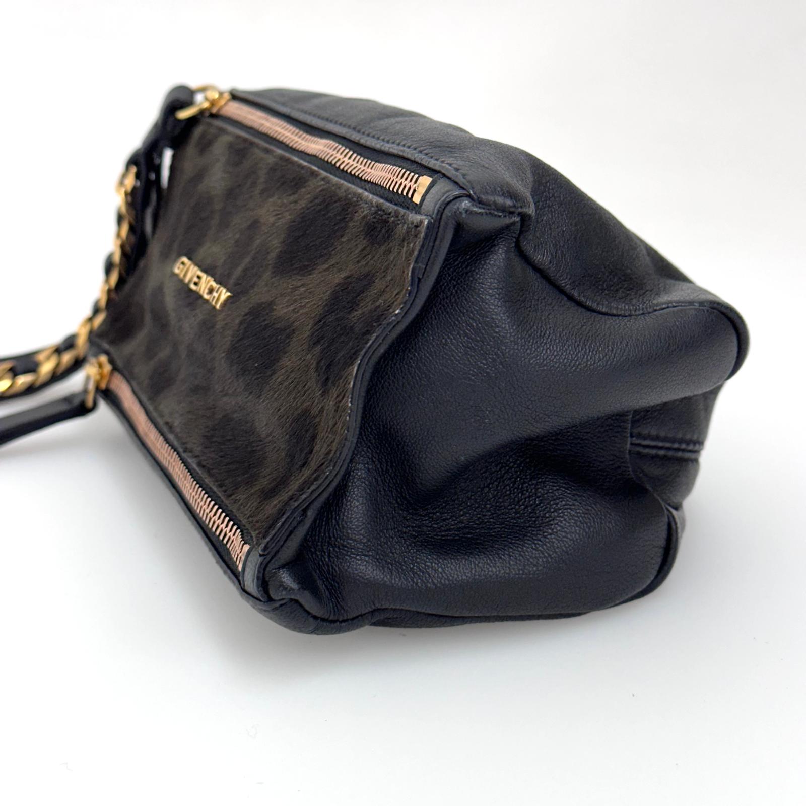 Givenchy Borsa mini clutch Pandora con laccio – cavallino leopardato e pelle nera