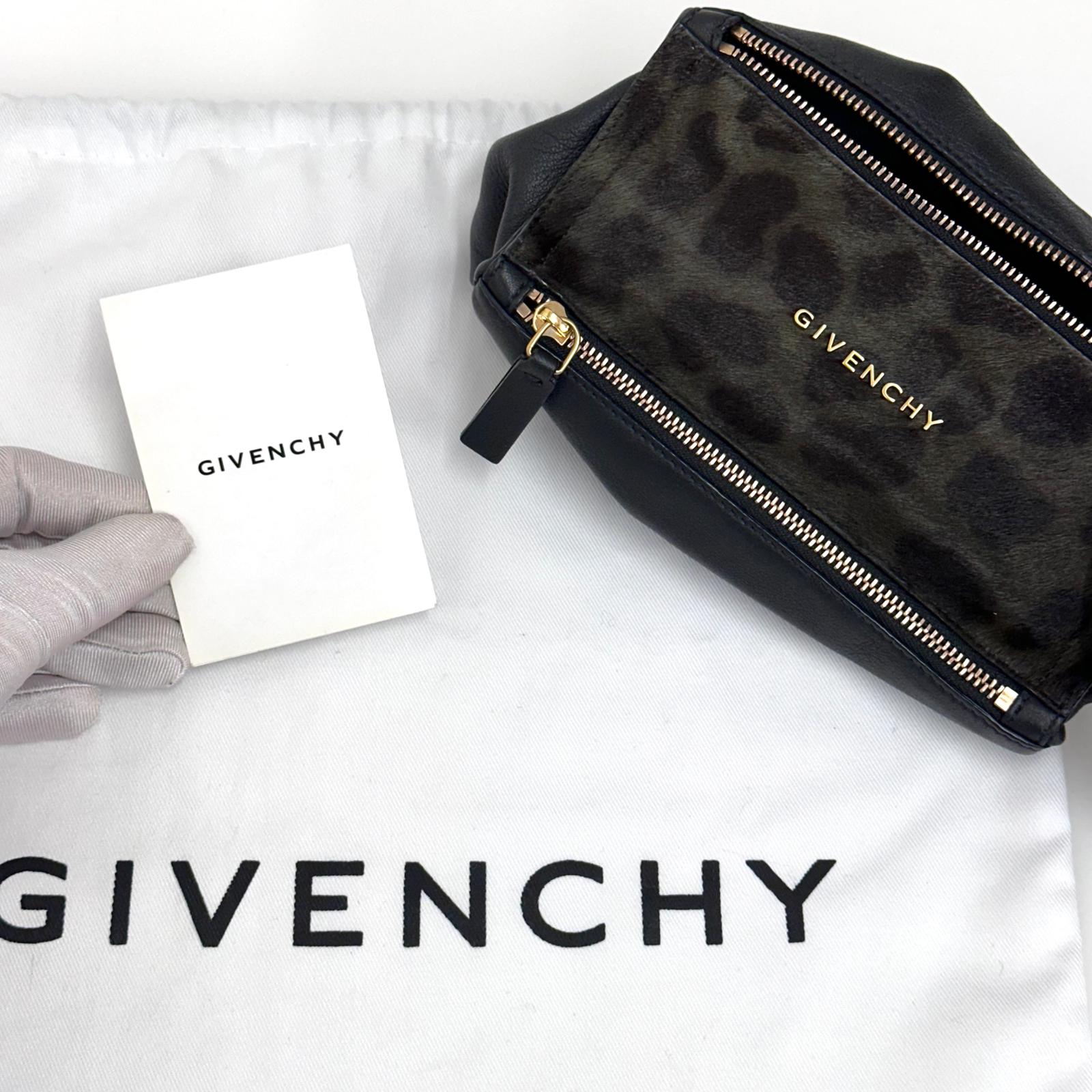Givenchy Borsa mini clutch Pandora con laccio – cavallino leopardato e pelle nera