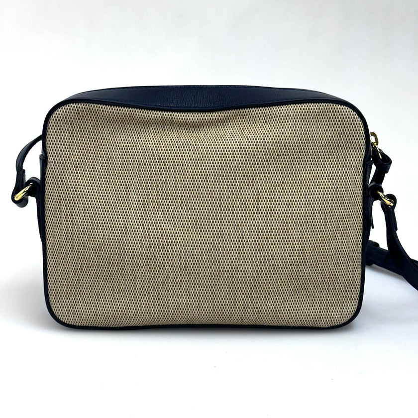 Gucci 1955 Horsebit Camera Bag a Tracolla in Canvas Beige e Pelle Blu