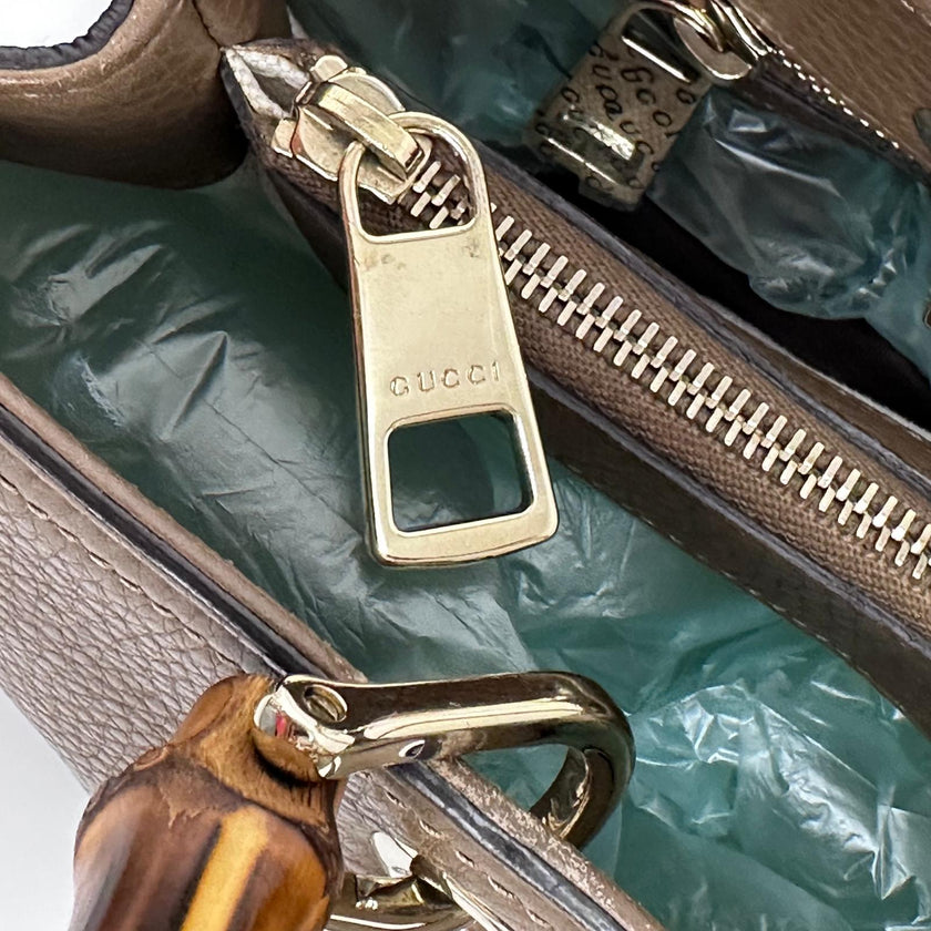 Gucci Bamboo Borsa Shopper Taupe in Pelle con Tracolla