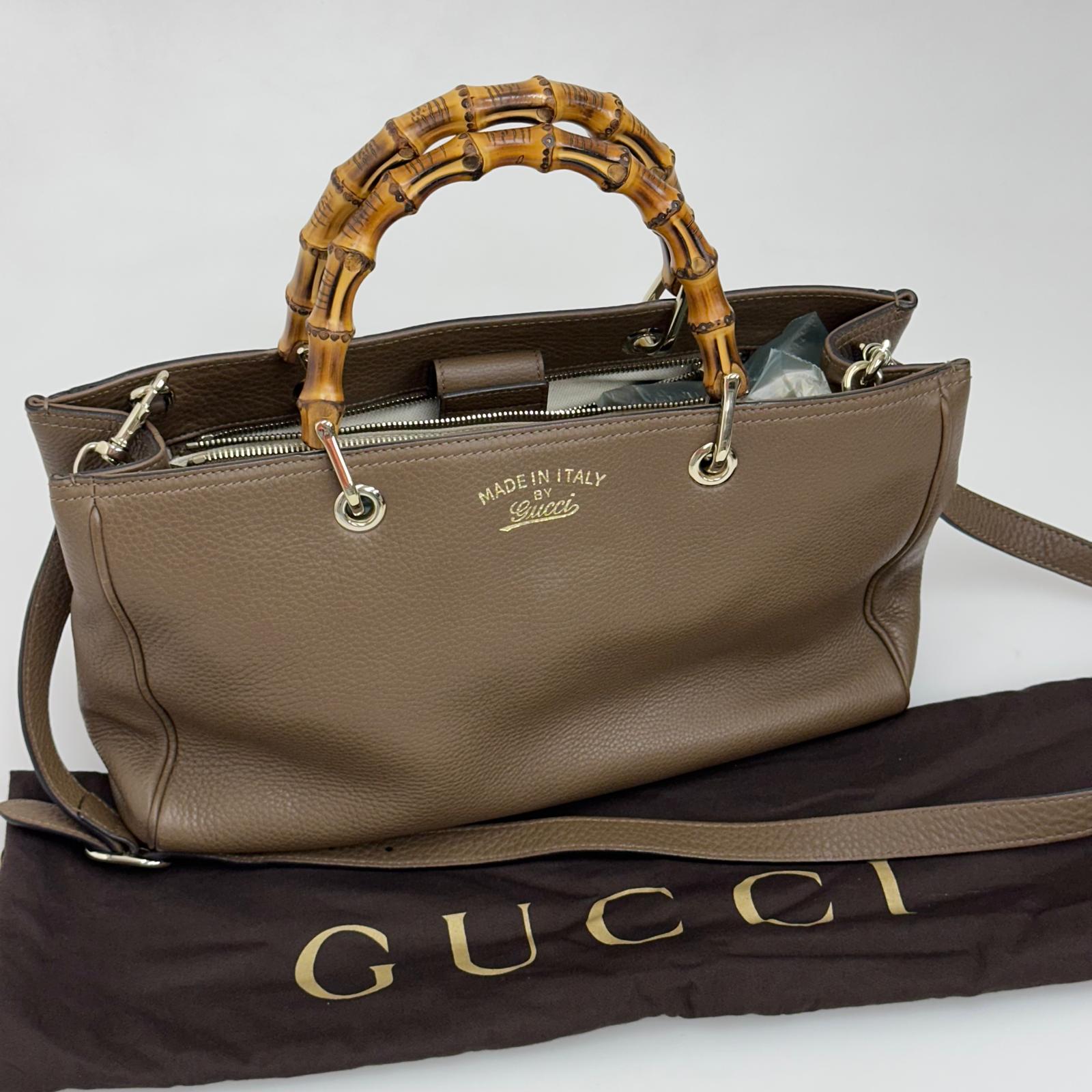 Gucci Bamboo Borsa Shopper Taupe in Pelle con Tracolla