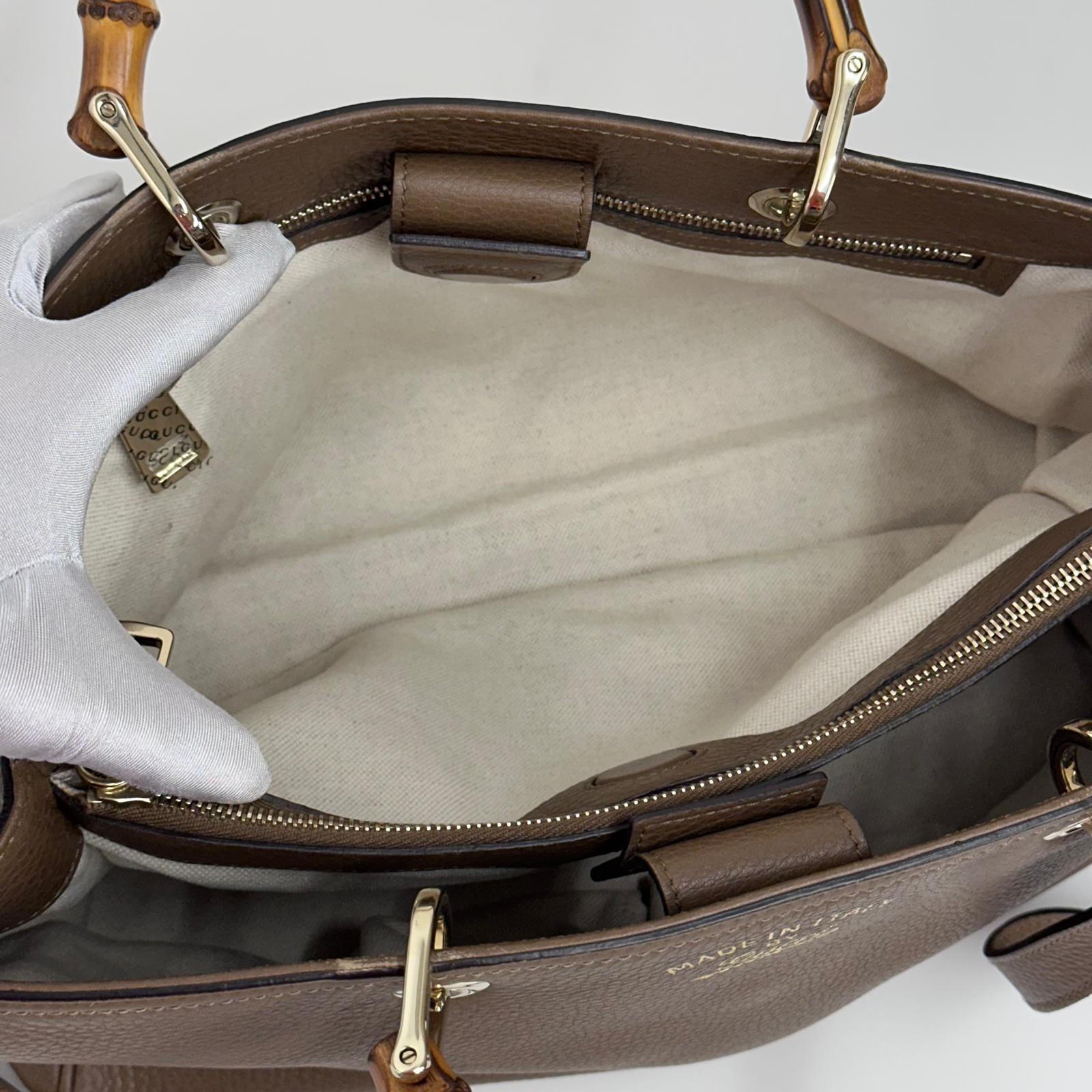 Gucci Bamboo Borsa Shopper Taupe in Pelle con Tracolla