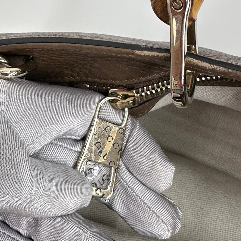 Gucci Bamboo Borsa Shopper Taupe in Pelle con Tracolla