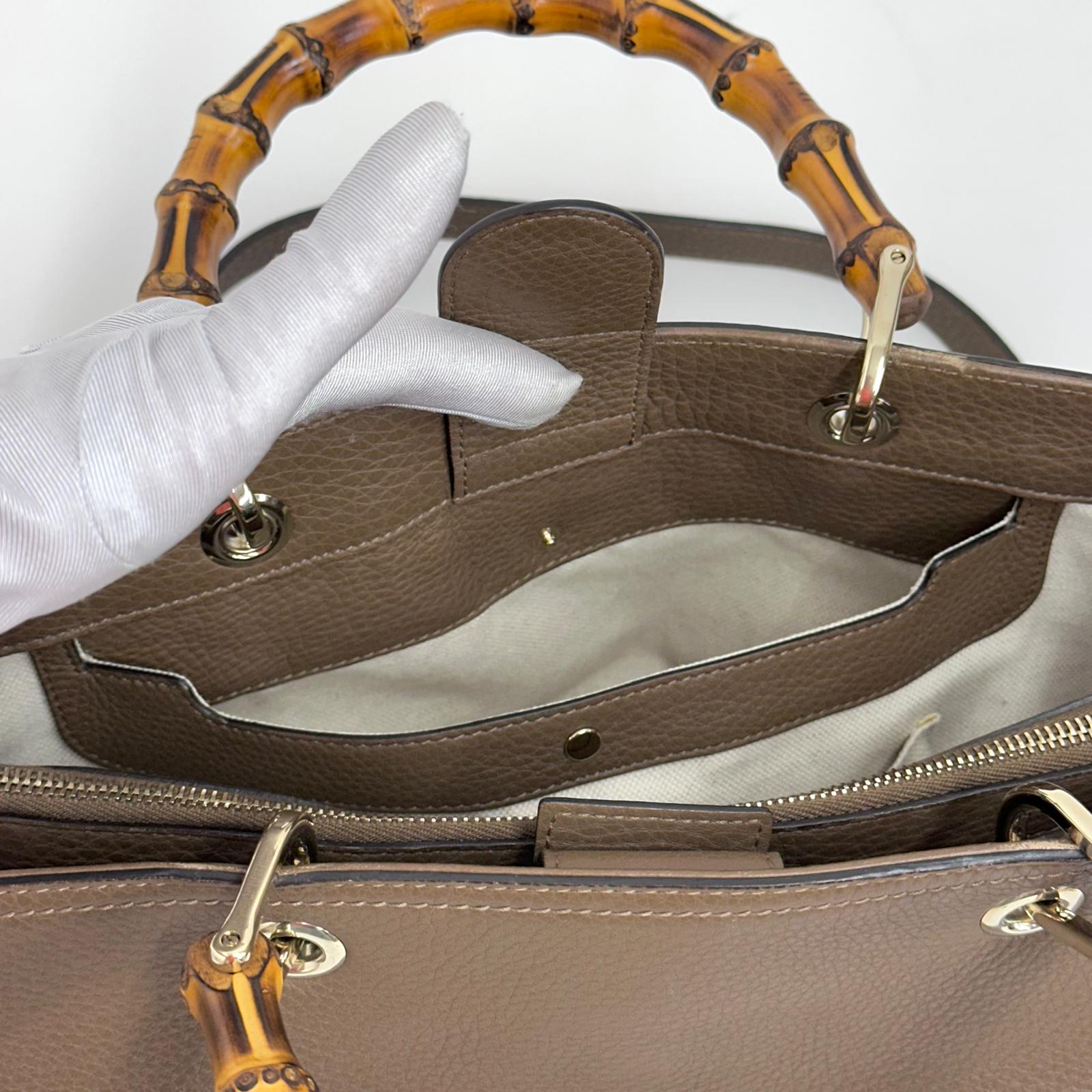 Gucci Bamboo Borsa Shopper Taupe in Pelle con Tracolla
