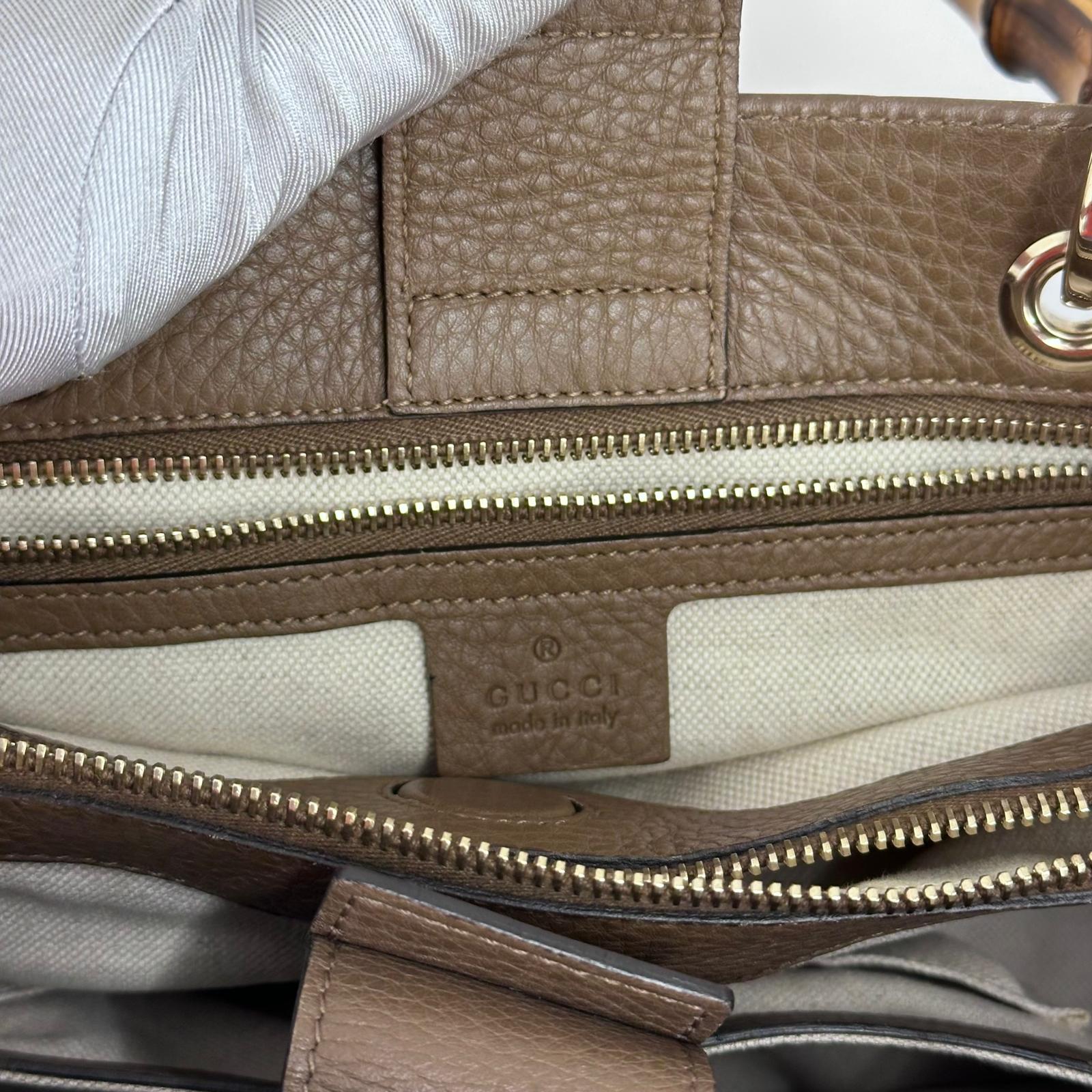 Gucci Bamboo Borsa Shopper Taupe in Pelle con Tracolla