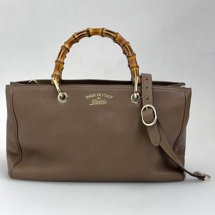 Gucci Bamboo Borsa Shopper Taupe in Pelle con Tracolla