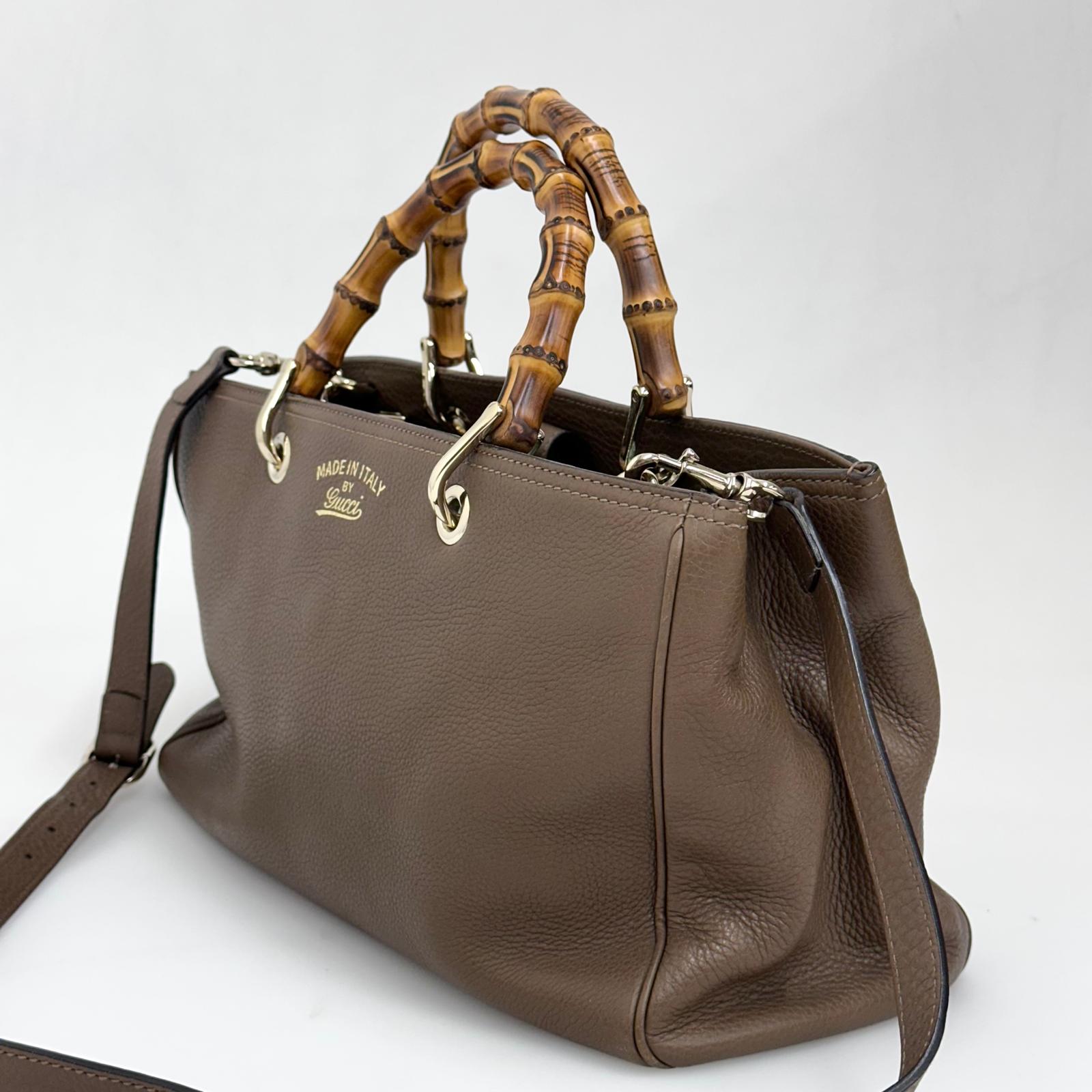 Gucci Bamboo Borsa Shopper Taupe in Pelle con Tracolla