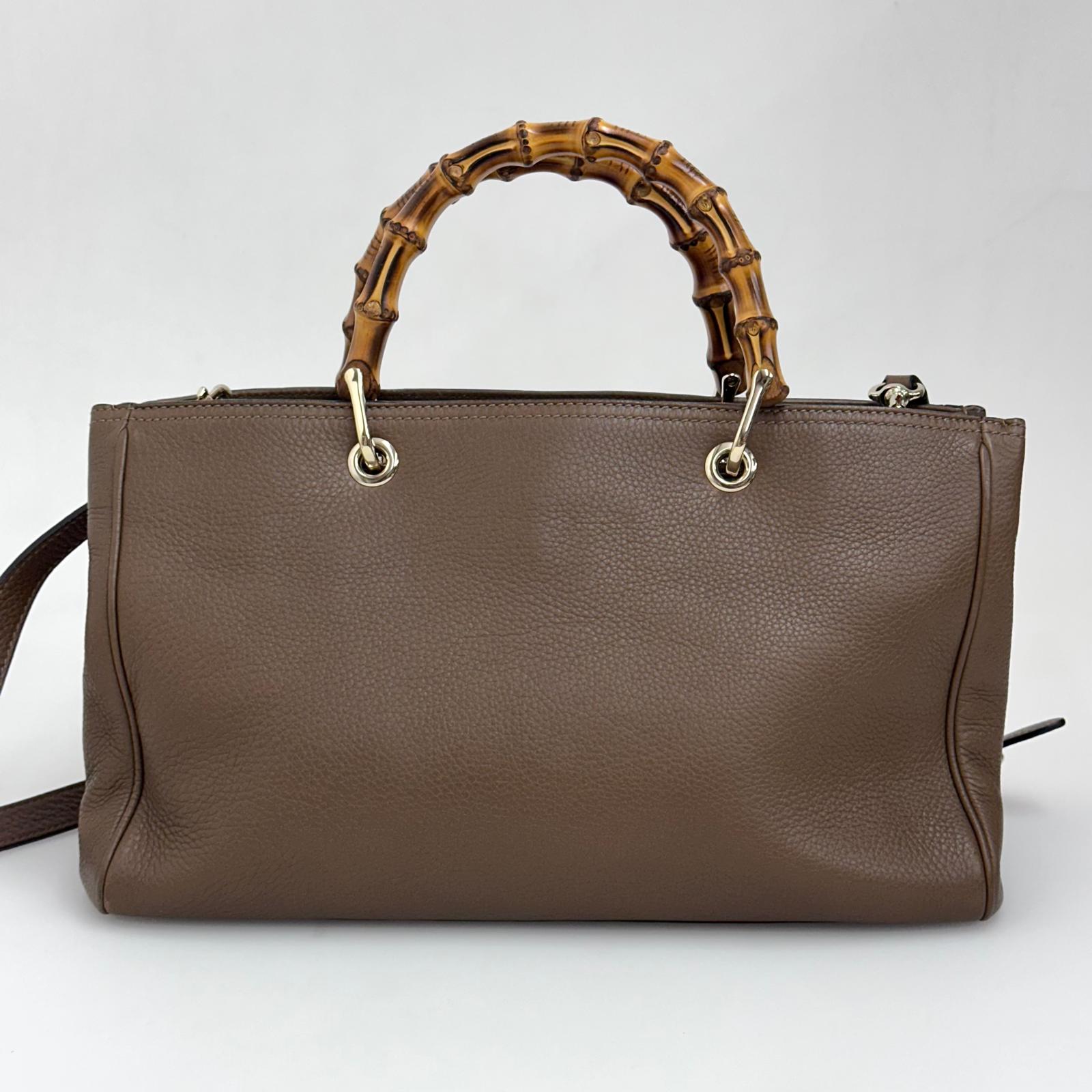Gucci Bamboo Borsa Shopper Taupe in Pelle con Tracolla