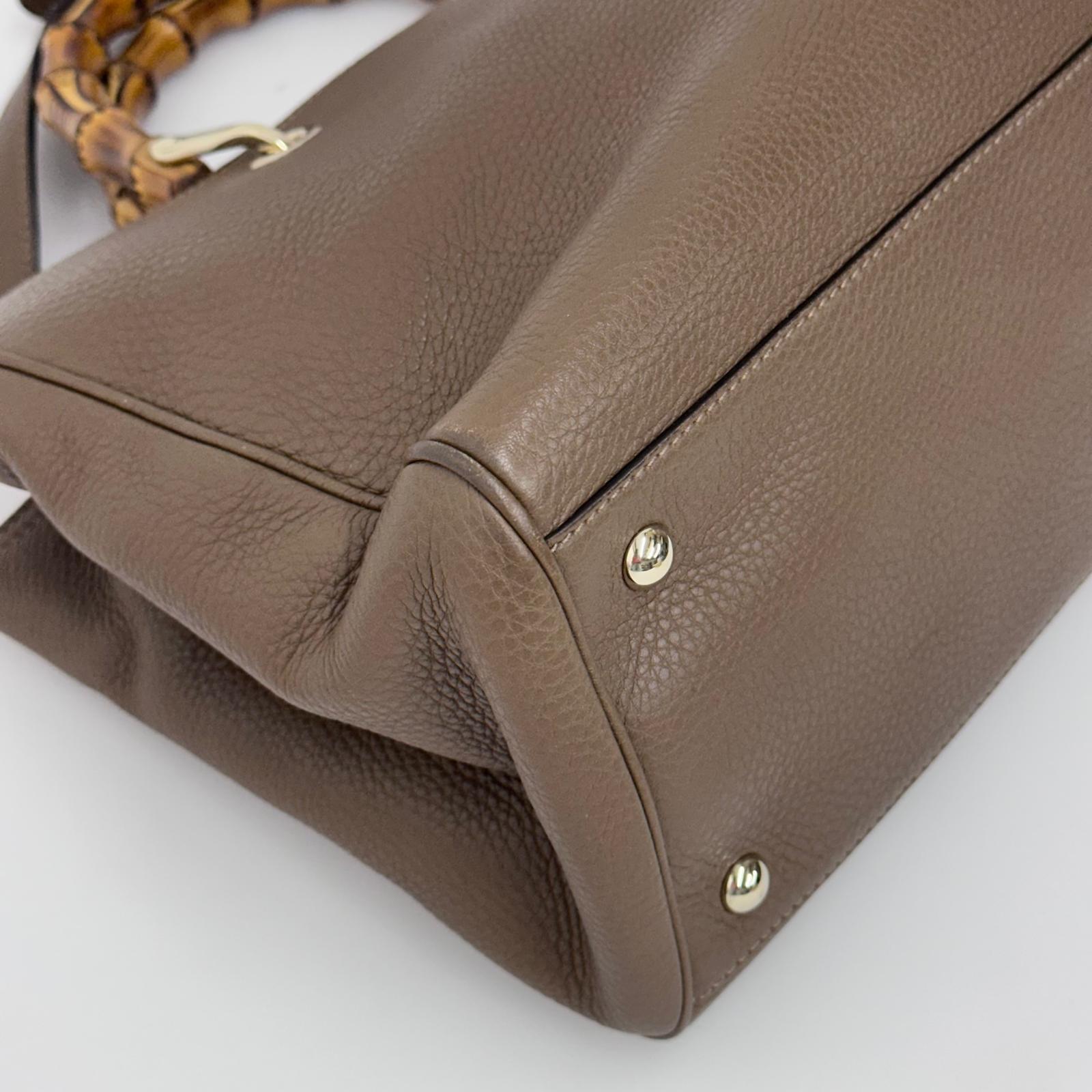 Gucci Bamboo Borsa Shopper Taupe in Pelle con Tracolla