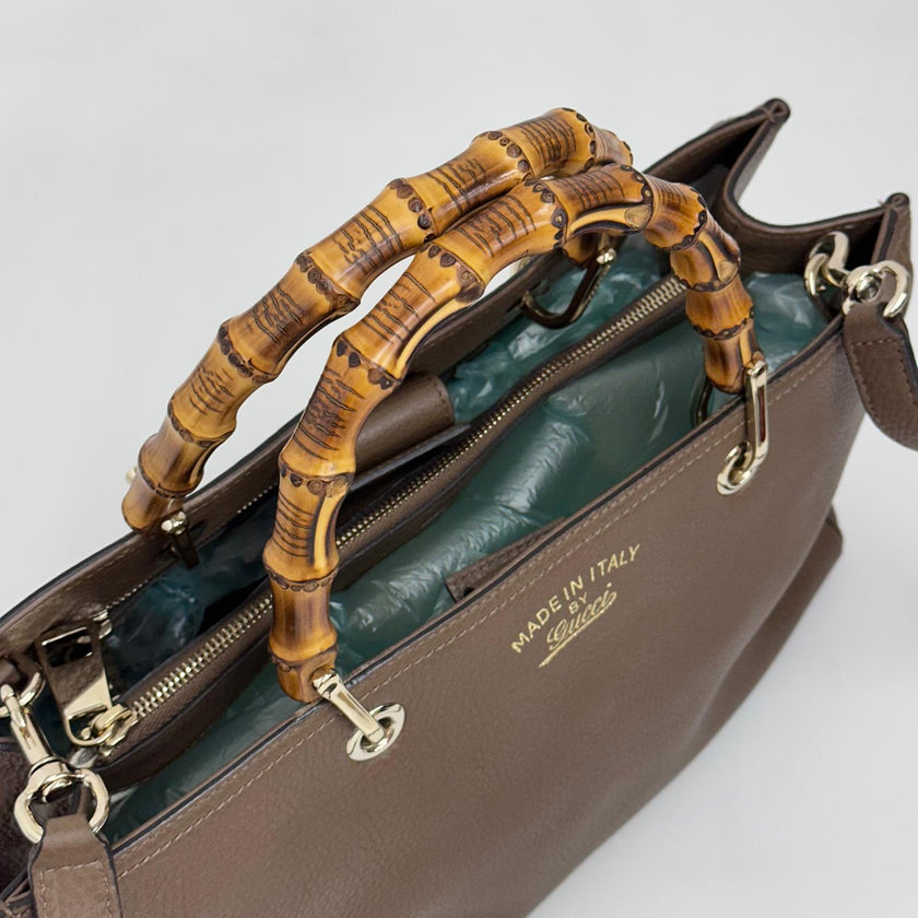 Gucci Bamboo Borsa Shopper Taupe in Pelle con Tracolla