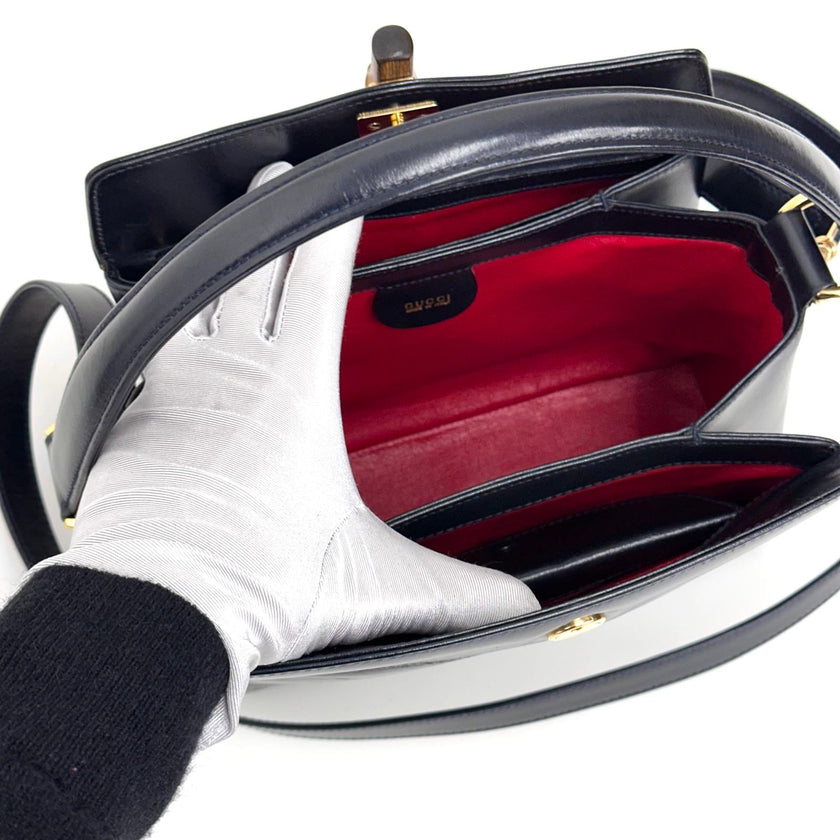 Gucci Borsa Bamboo in pelle blu con interno rosso anni ’90-2000