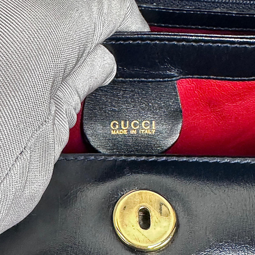 Gucci Borsa Bamboo in pelle blu con interno rosso anni ’90-2000