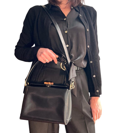 Gucci Borsa Bamboo in pelle blu con interno rosso anni ’90-2000