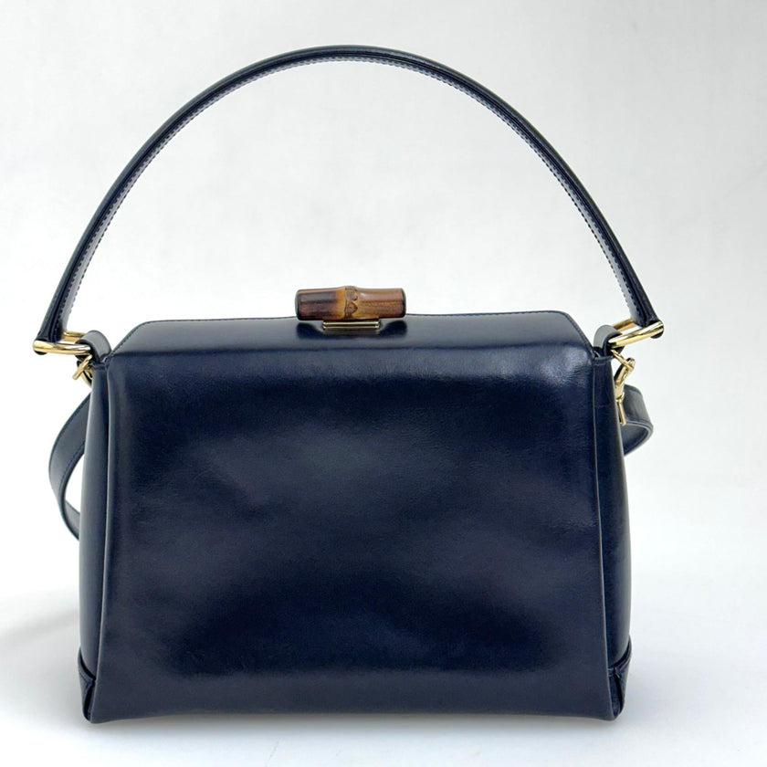 Gucci Borsa Bamboo in pelle blu con interno rosso anni ’90-2000