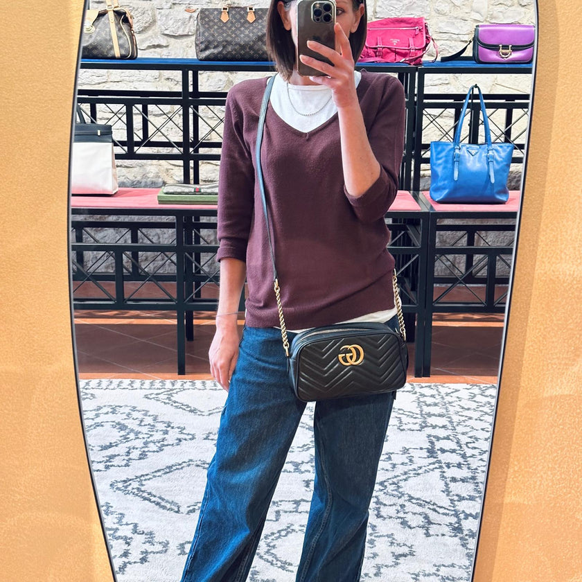 Gucci Borsa Camera GG a Tracolla Marmont Matelassé Nera Small