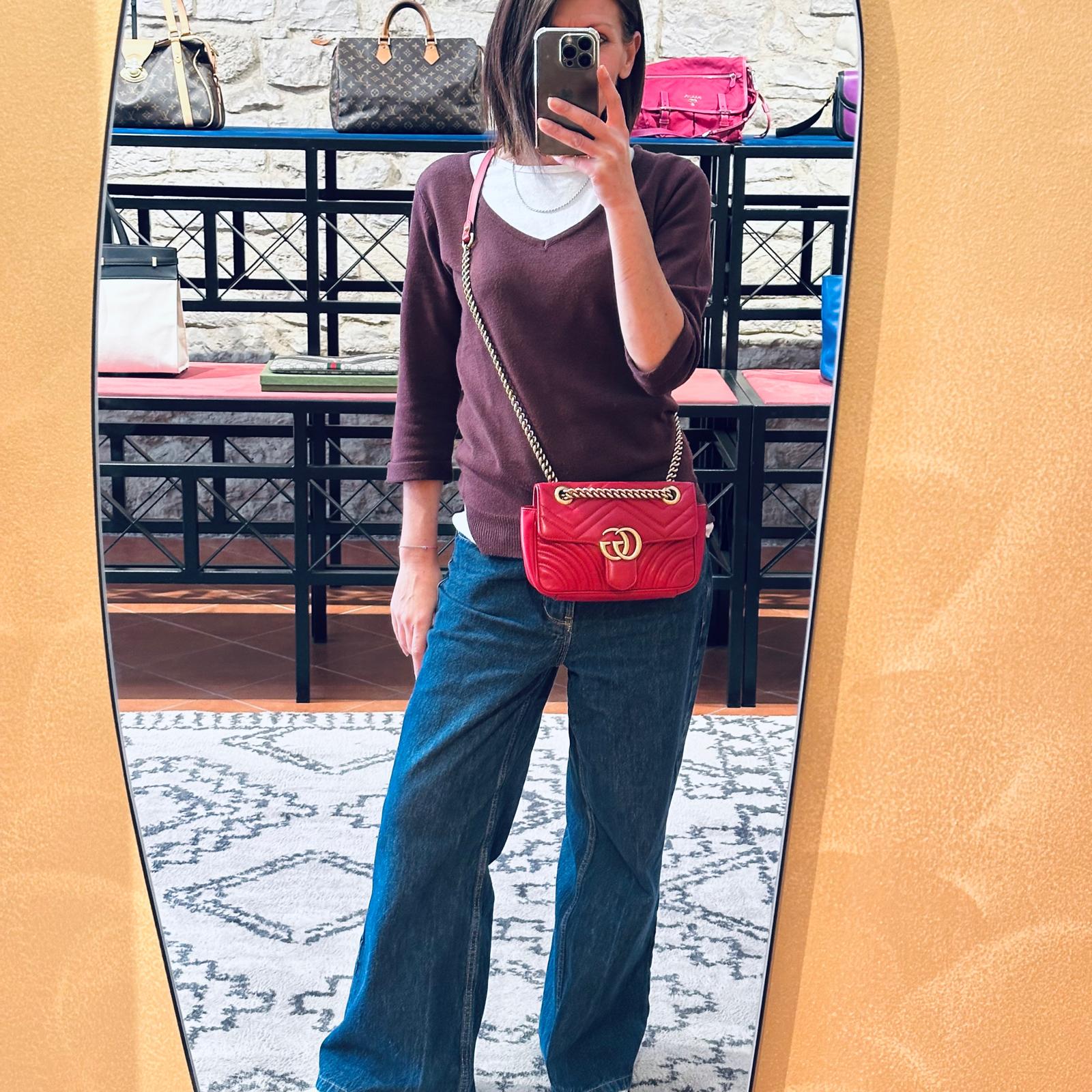 Gucci Borsa GG Marmont Piccola Matelassé Pelle Rossa