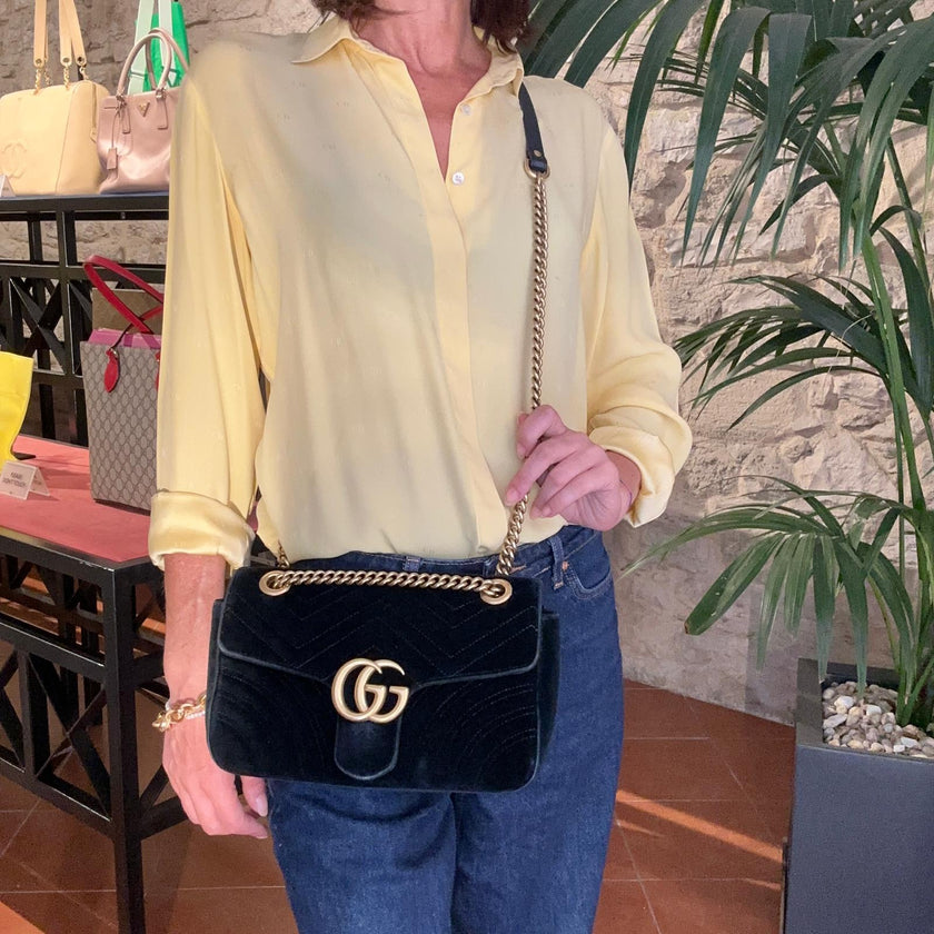Gucci Borsa GG Marmont Small in Velluto Nero