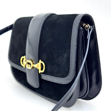 Gucci Borsa Horsebit 1955 in suede nero e pelle anni ’80-‘90