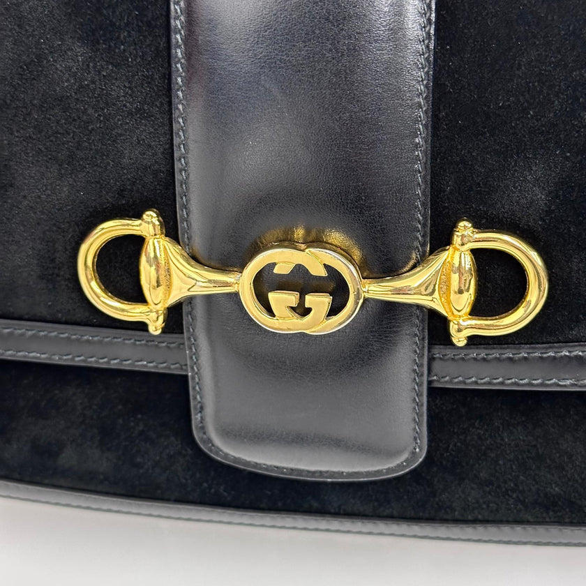 Gucci Borsa Horsebit 1955 in suede nero e pelle anni ’80-‘90