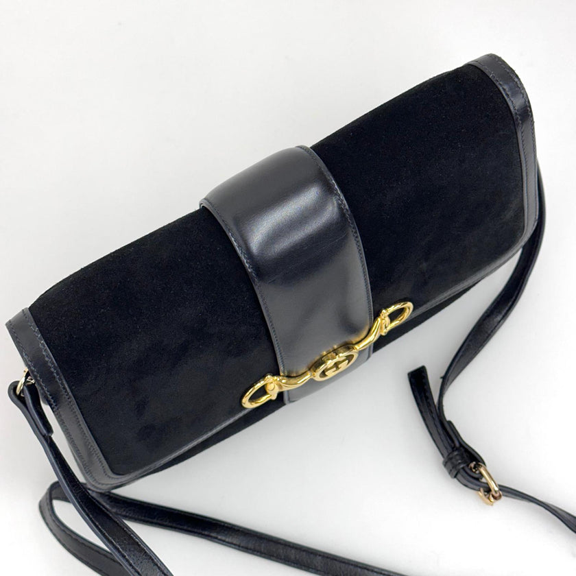 Gucci Borsa Horsebit 1955 in suede nero e pelle anni ’80-‘90