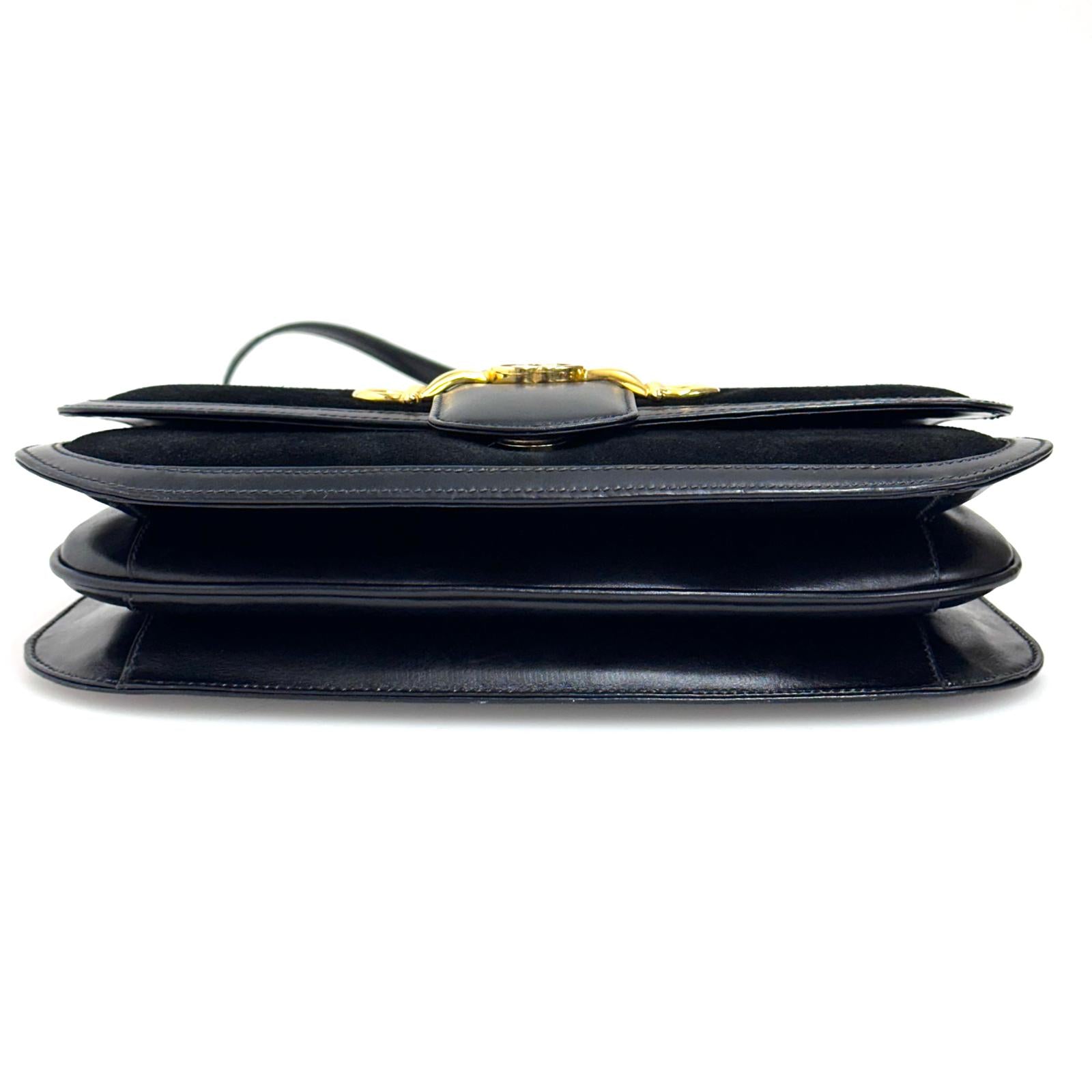 Gucci Borsa Horsebit 1955 in suede nero e pelle anni ’80-‘90