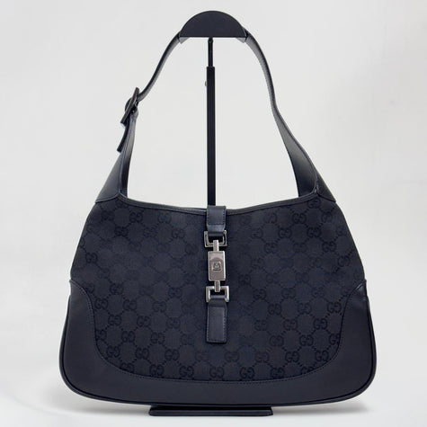 Gucci Borsa Jackie GG Canvas nera con finiture in pelle