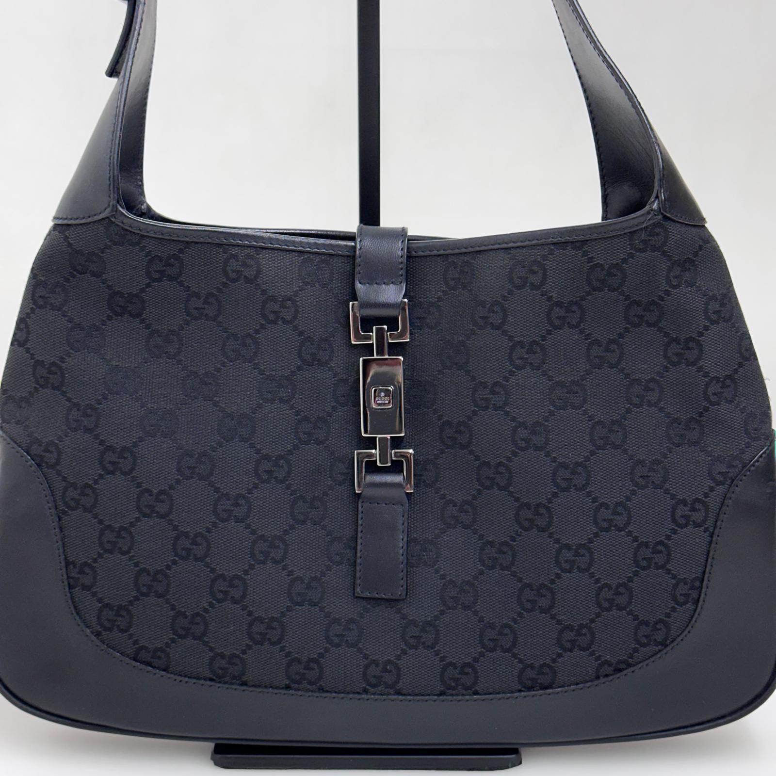 Gucci Borsa Jackie GG Canvas nera con finiture in pelle