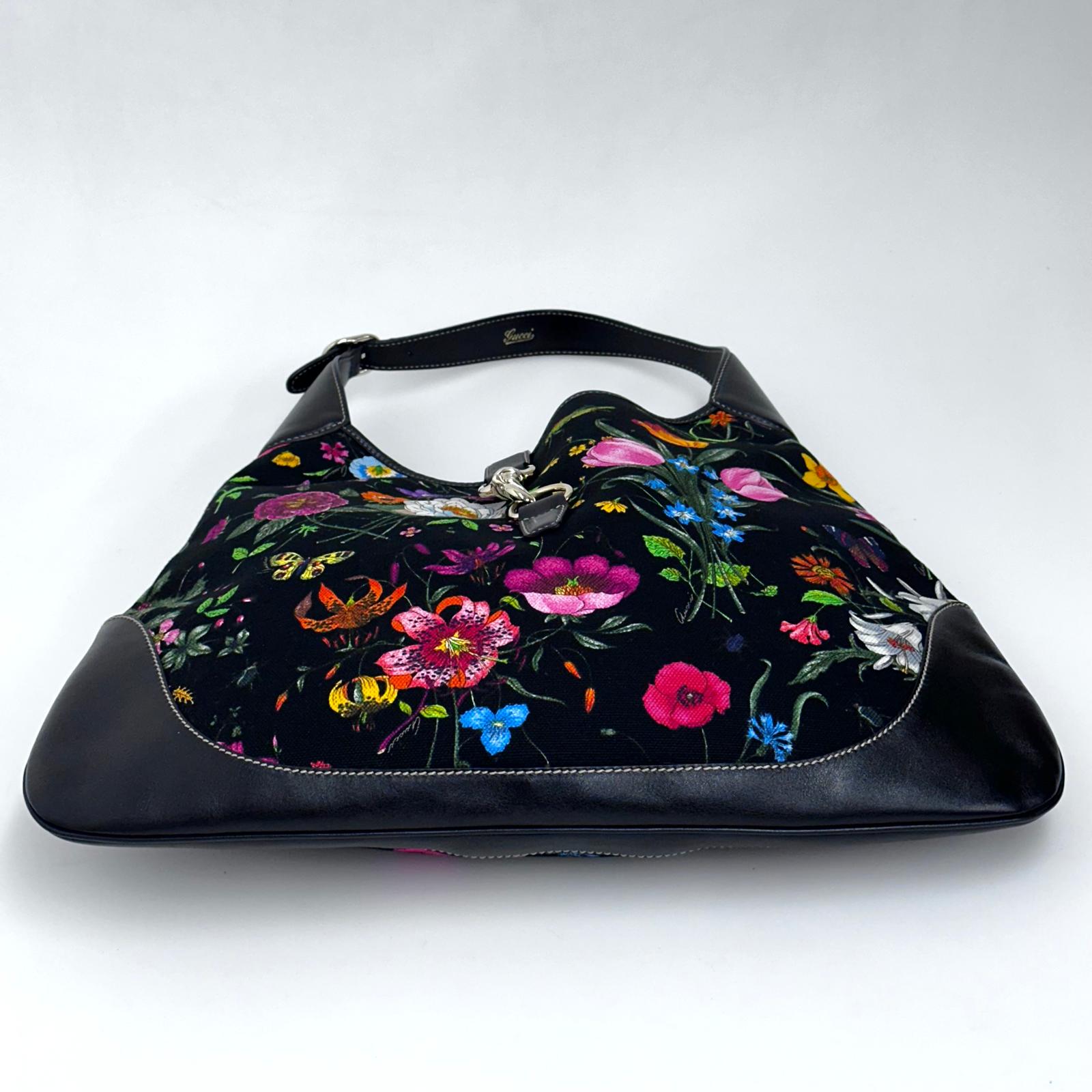 Gucci Borsa Jackie Maxi in tela Flora e pelle nera