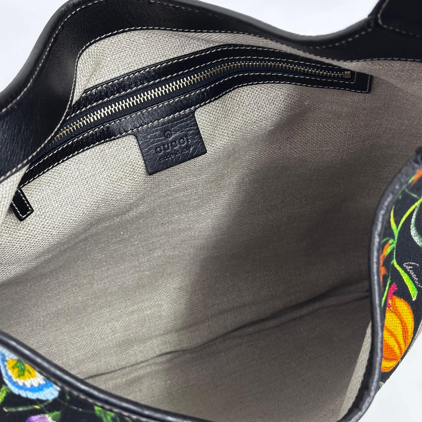 Gucci Borsa Jackie Maxi in tela Flora e pelle nera