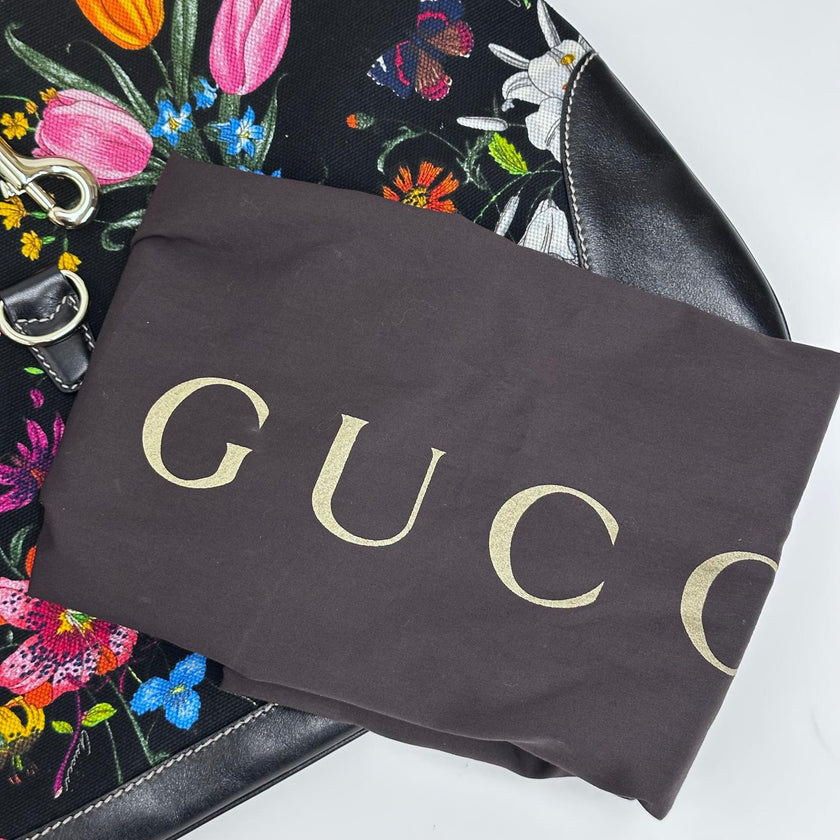 Gucci Borsa Jackie Maxi in tela Flora e pelle nera