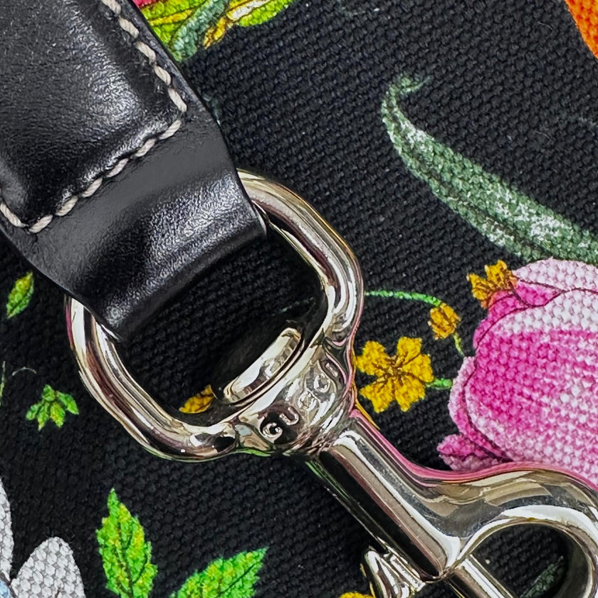 Gucci Borsa Jackie Maxi in tela Flora e pelle nera
