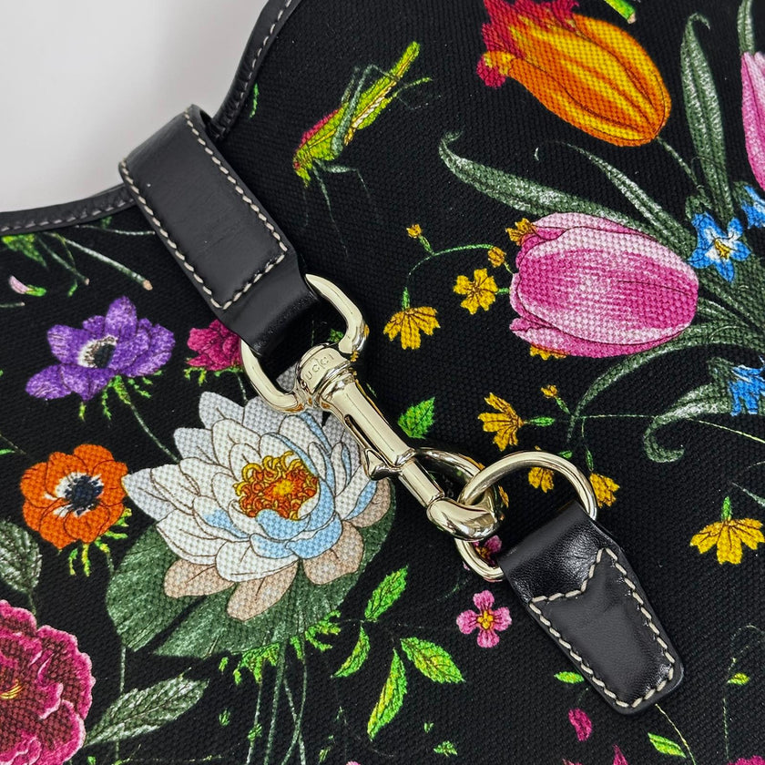 Gucci Borsa Jackie Maxi in tela Flora e pelle nera