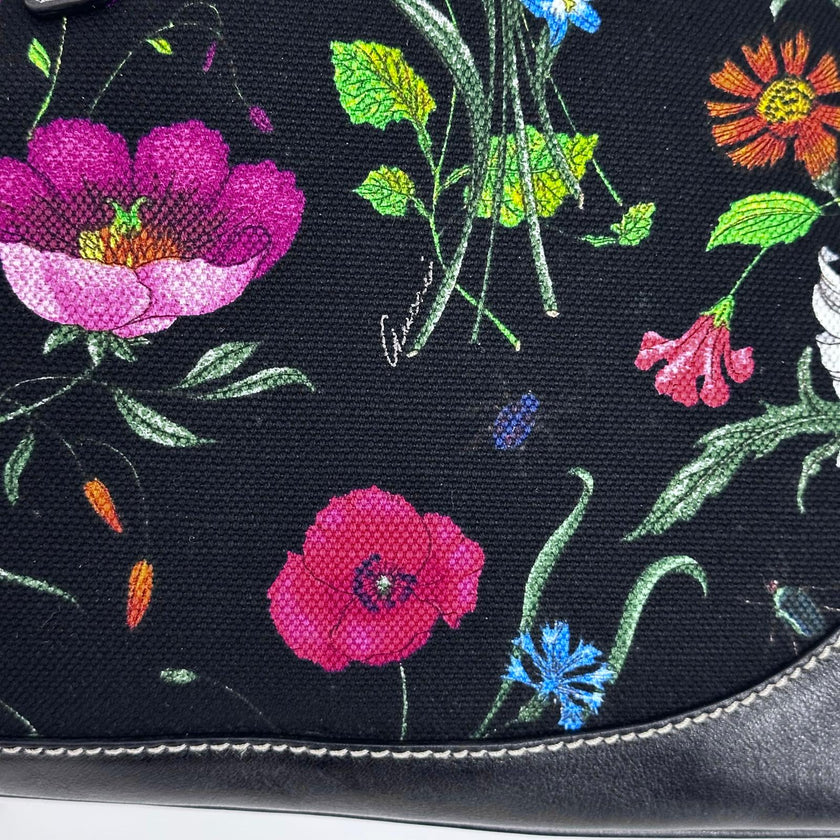 Gucci Borsa Jackie Maxi in tela Flora e pelle nera