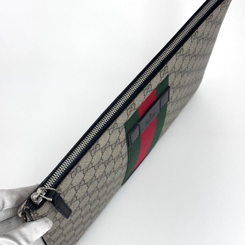 Gucci Borsa Maxi Pochette GG Supreme con Web Verde e Rosso