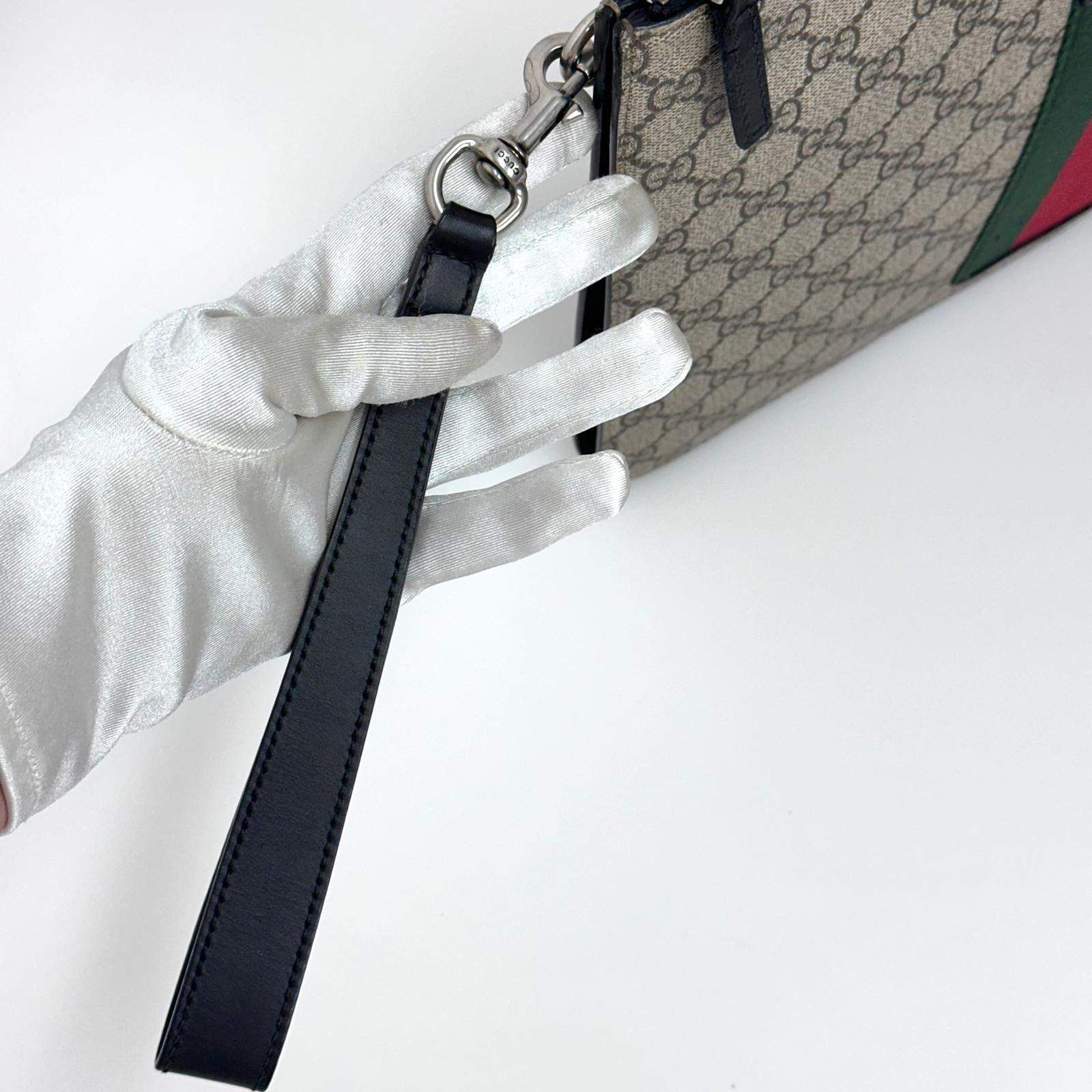 Gucci Borsa Maxi Pochette GG Supreme con Web Verde e Rosso