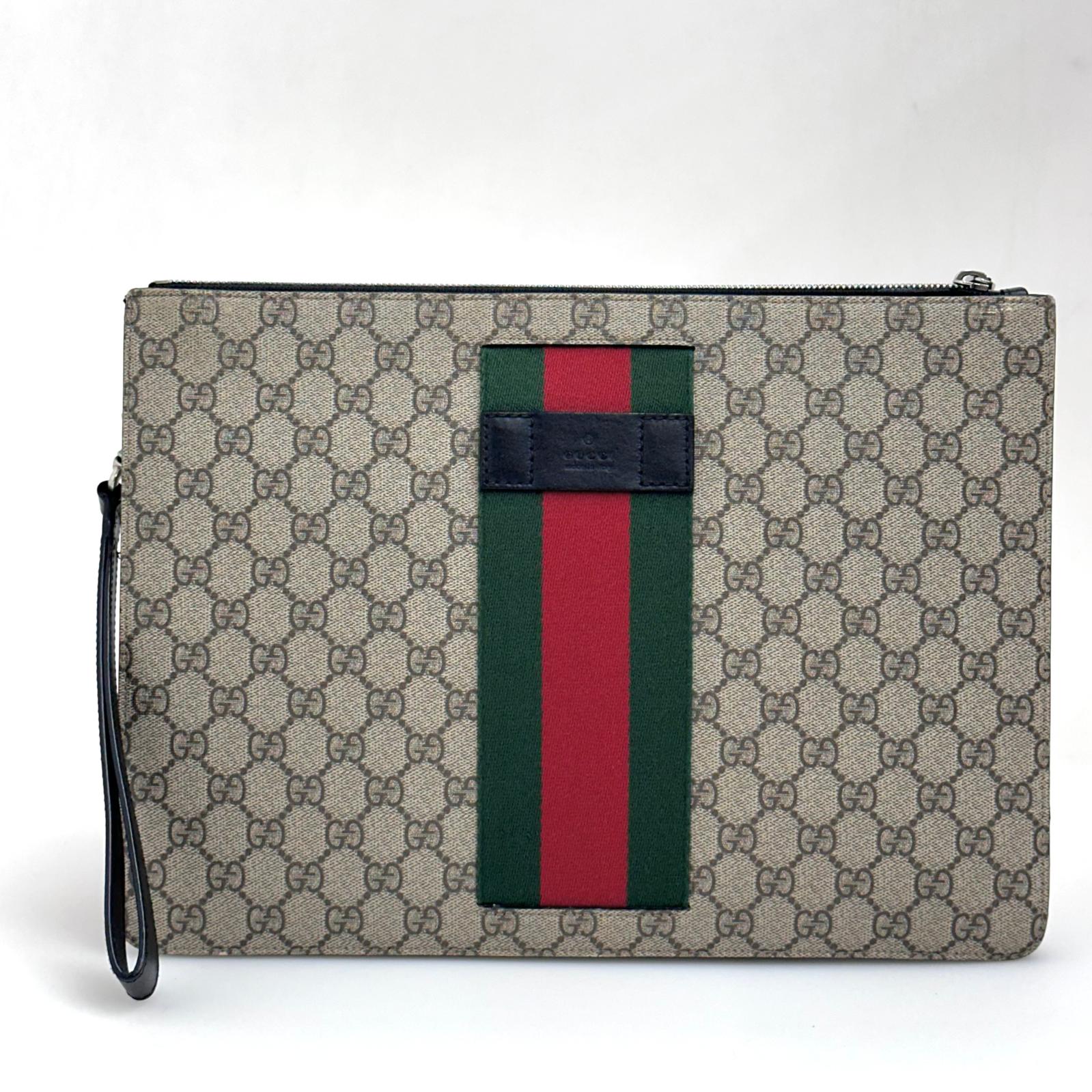 Gucci Borsa Maxi Pochette GG Supreme con Web Verde e Rosso
