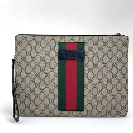 Gucci Borsa Maxi Pochette GG Supreme con Web Verde e Rosso
