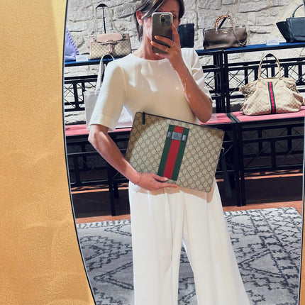 Gucci Borsa Maxi Pochette GG Supreme con Web Verde e Rosso