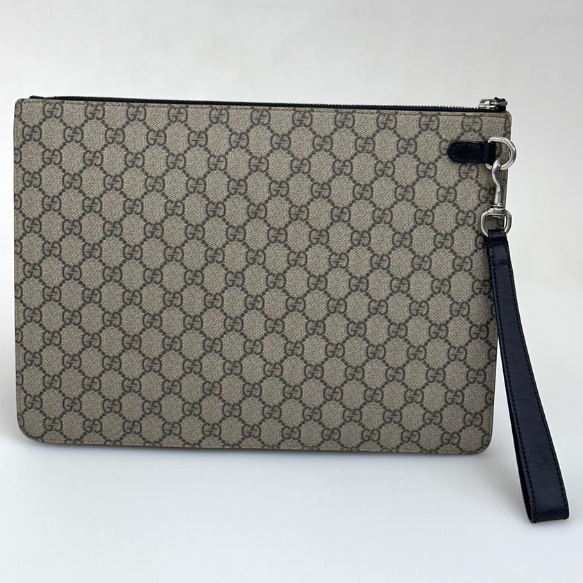 Gucci Borsa Maxi Pochette GG Supreme con Web Verde e Rosso
