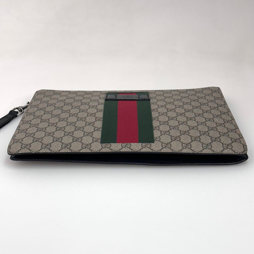 Gucci Borsa Maxi Pochette GG Supreme con Web Verde e Rosso
