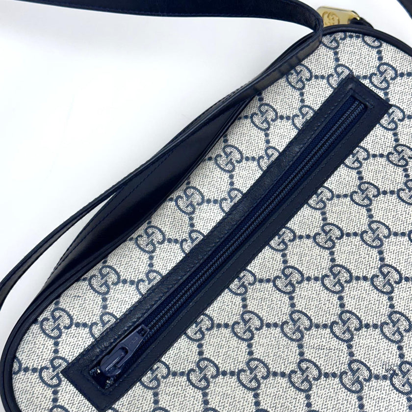 Gucci Borsa Messenger Horsebit Vintage in Tela GG Supreme e Pelle Blu