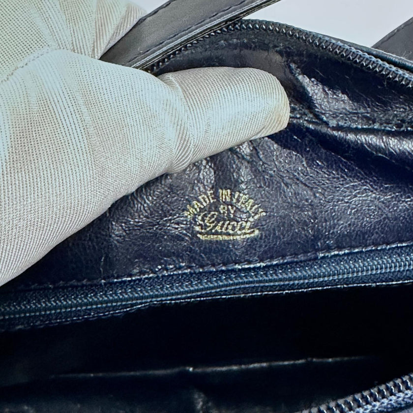 Gucci Borsa Messenger Horsebit Vintage in Tela GG Supreme e Pelle Blu