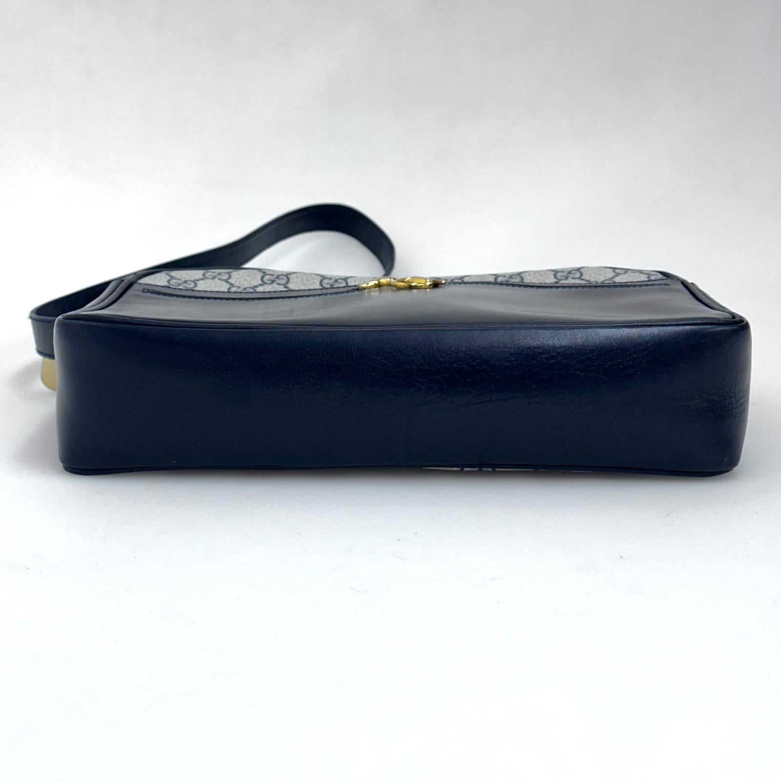 Gucci Borsa Messenger Horsebit Vintage in Tela GG Supreme e Pelle Blu