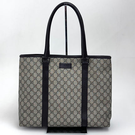 Gucci Borsa Shopper Tote in tela GG Supreme con dettagli in pelle marrone