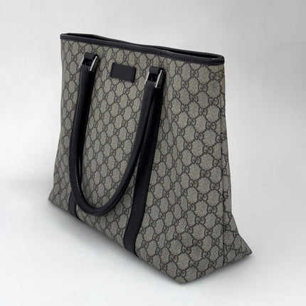 Gucci Borsa Shopper Tote in tela GG Supreme con dettagli in pelle marrone