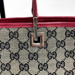 Gucci Borsa Tote GG Canvas beige e blu con pelle rossa