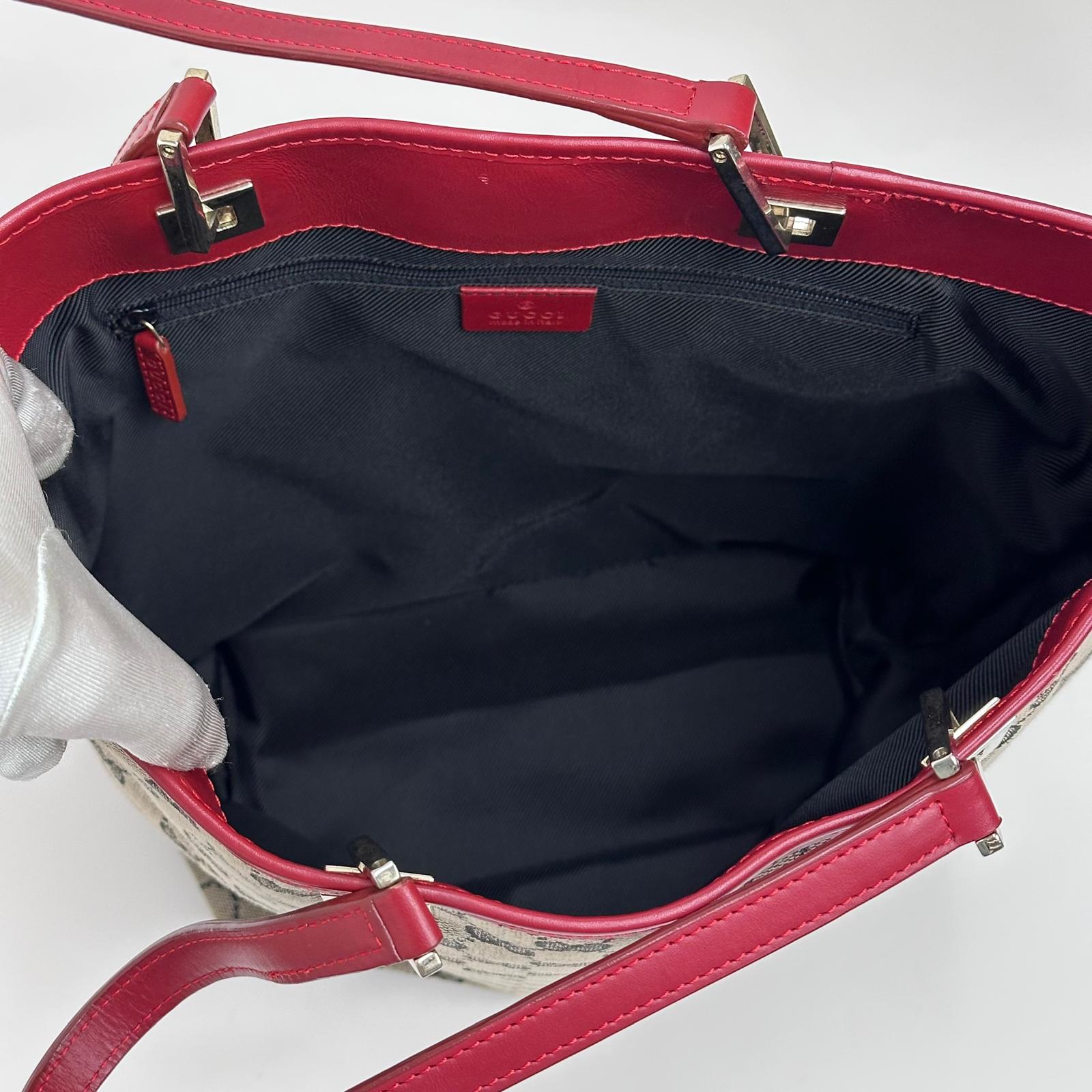 Gucci Borsa Tote GG Canvas beige e blu con pelle rossa