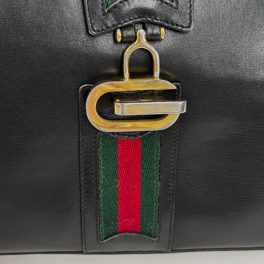 Gucci Borsa Vintage a Spalla in Pelle Nera con Fascia Web