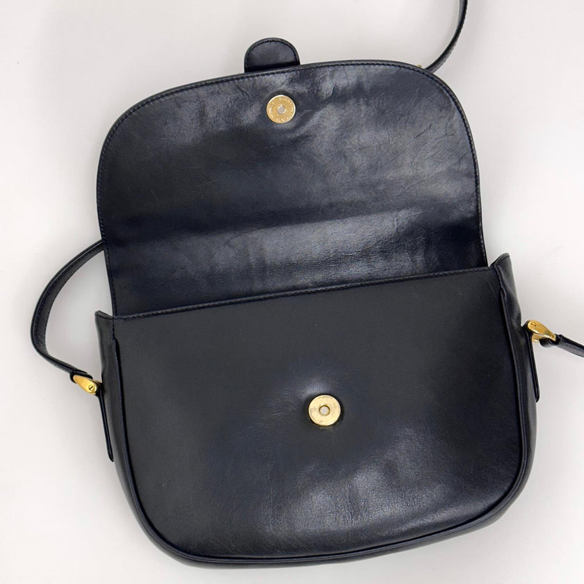 Gucci Borsa Vintage a Tracolla in Pelle Nero/Blu con Logo Dorato