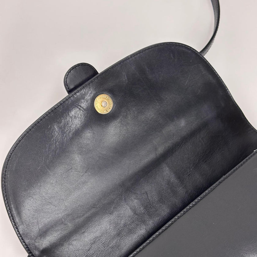 Gucci Borsa Vintage a Tracolla in Pelle Nero/Blu con Logo Dorato